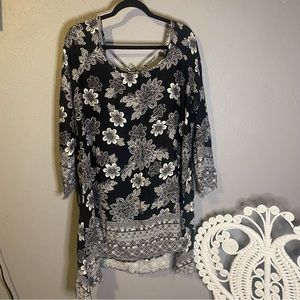 PPLA black floral tunic dress.